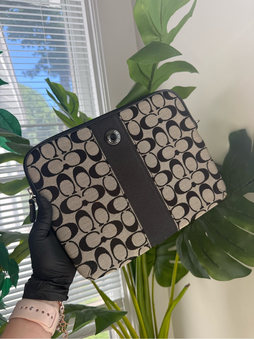 Coach Monogram Laptop Sleeve in Black and Tan